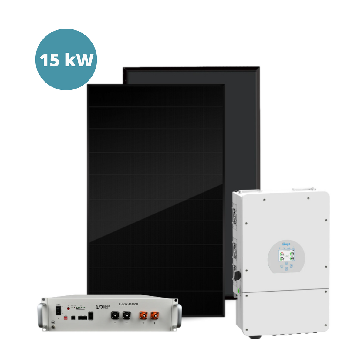 15 kW 3 faset Hybrid Solcelleanlæg m. lithium batteri - Solarcell ApS - 15-kw-3-faset-hybrid-solcelleanlaeg-m-batteri -